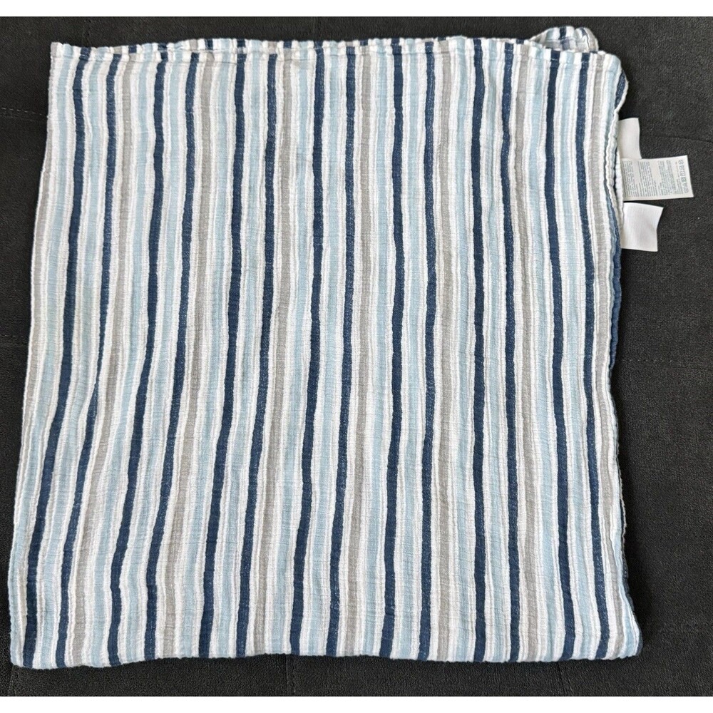 Aden + Anais Swaddle Blanket Navy/Light Blue/Gray Stripe 100% Cotton 44 x 44